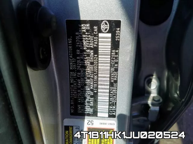 4T1B11HK1JU020524 фото 2