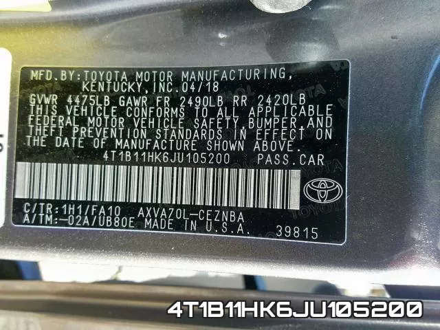 4T1B11HK6JU105200 фото 2