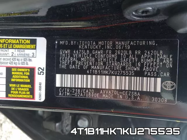 4T1B11HK7KU275535 фото 2