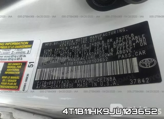 4T1B11HK9JU103652 фото 10
