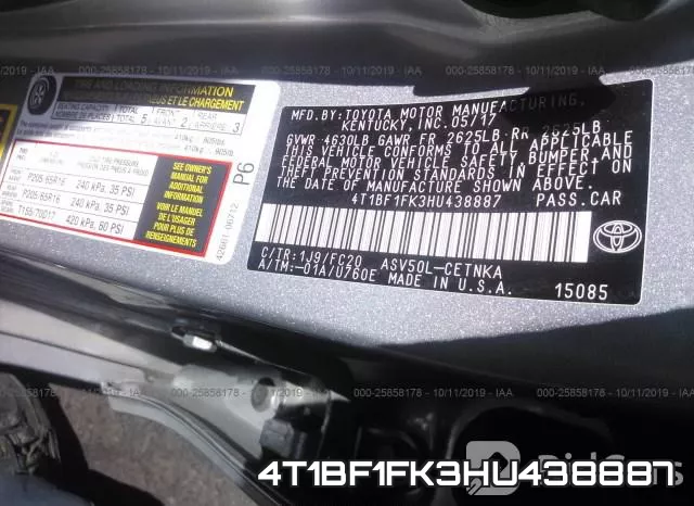 4T1BF1FK3HU438887 фото 10