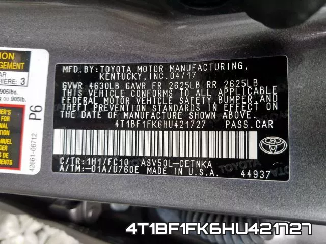 4T1BF1FK6HU421727 фото 2
