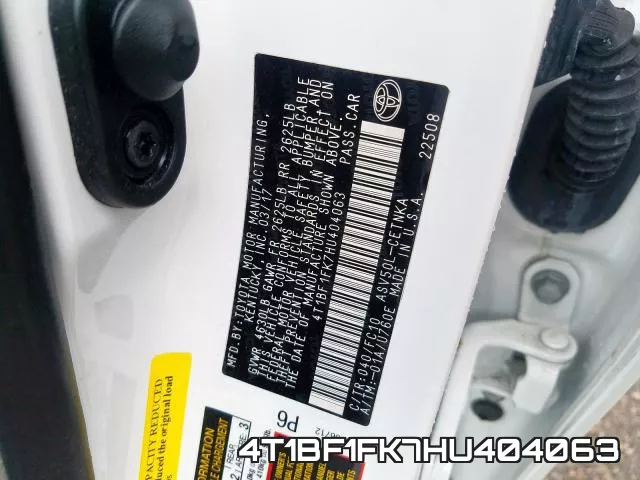 4T1BF1FK7HU404063 фото 2