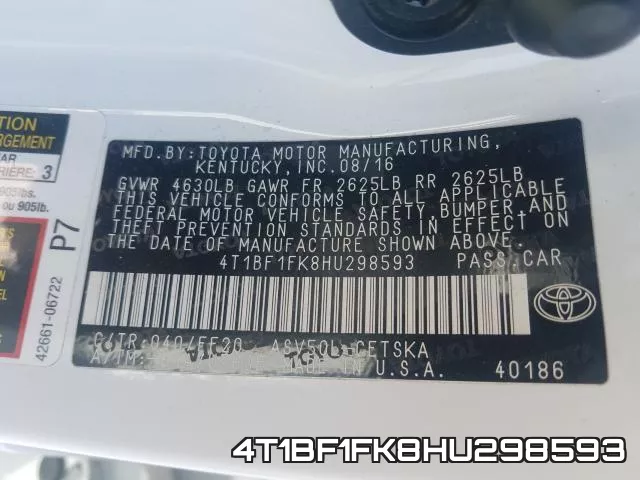 4T1BF1FK8HU298593 фото 2