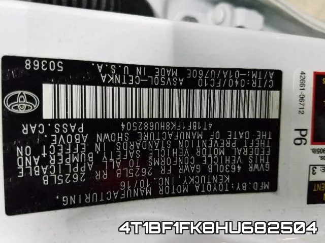 4T1BF1FK8HU682504 фото 2