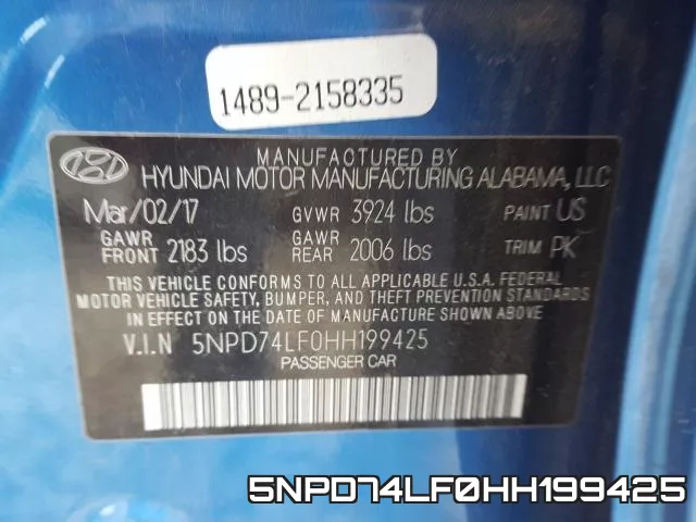 5NPD74LF0HH199425 фото 2