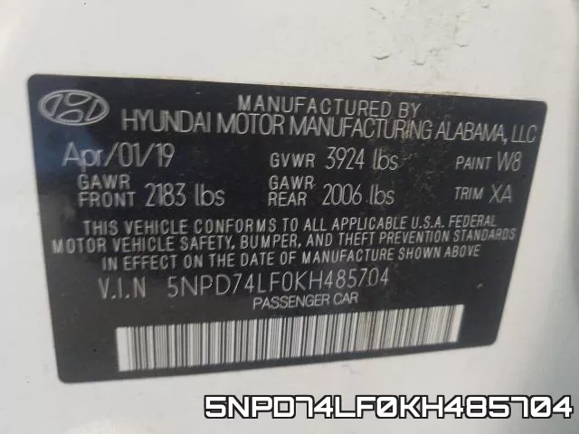 5NPD74LF0KH485704 фото 2