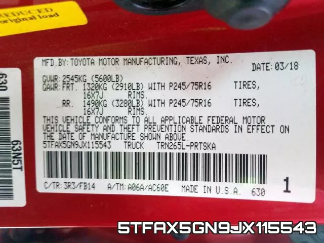 5TFAX5GN9JX115543 фото 2