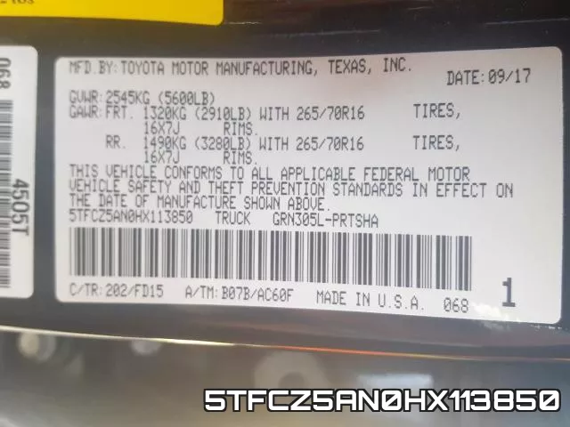 5TFCZ5AN0HX113850 фото 2