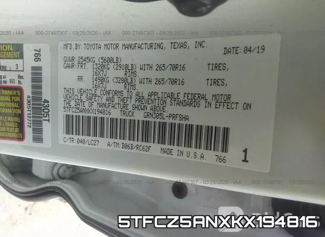 5TFCZ5ANXKX194816 фото 10