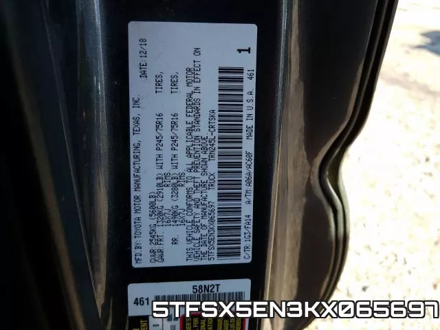 5TFSX5EN3KX065697 фото 2