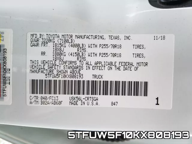 5TFUW5F10KX808193 фото 2