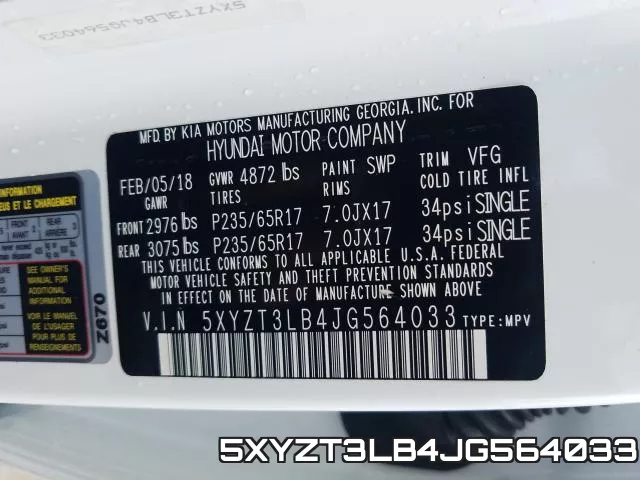 5XYZT3LB4JG564033 фото 2