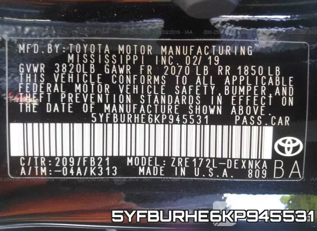 5YFBURHE6KP945531 фото 10