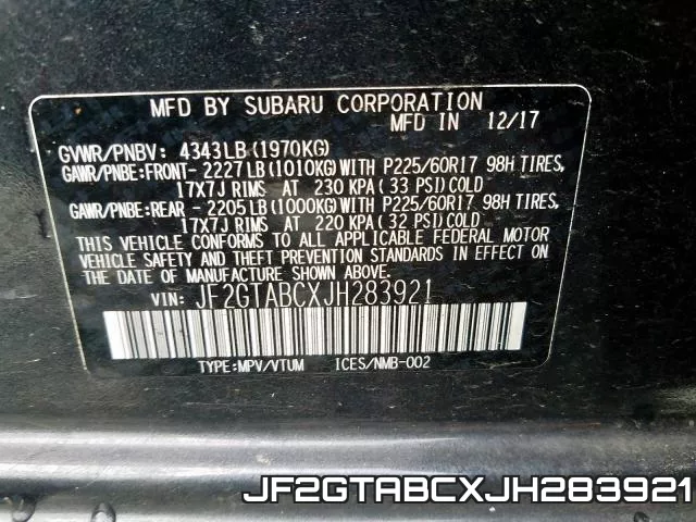JF2GTABCXJH283921 фото 2