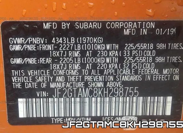 JF2GTAMC8KH298755 фото 9