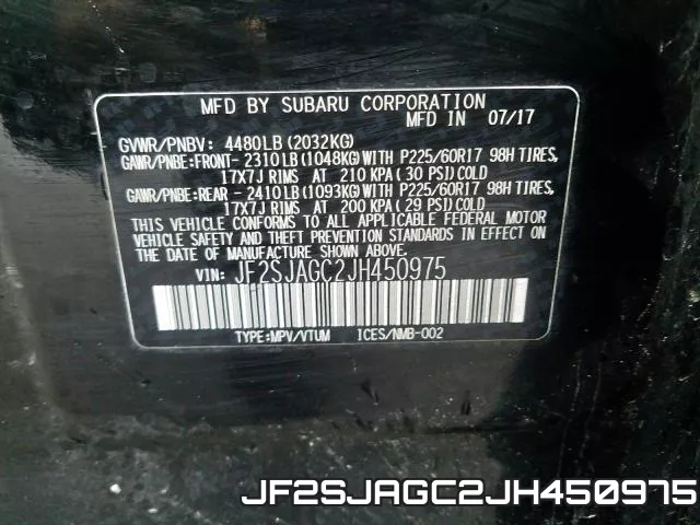 JF2SJAGC2JH450975 фото 2