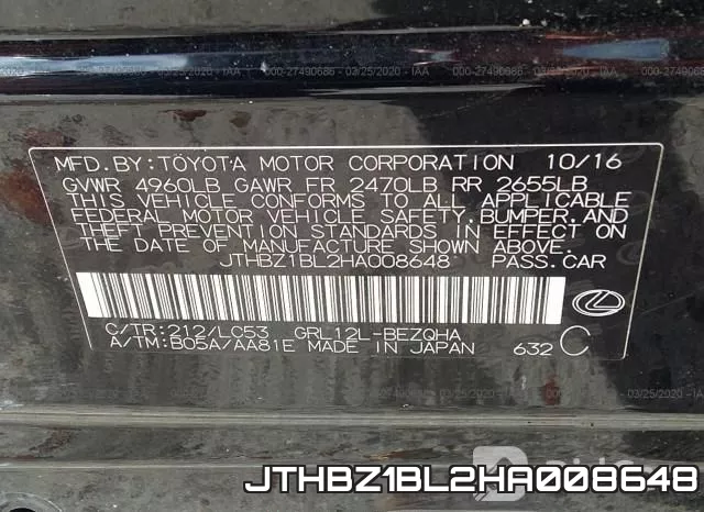 JTHBZ1BL2HA008648 фото 10