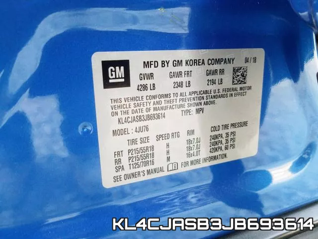 KL4CJASB3JB693614 фото 2