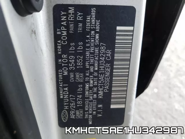 KMHCT5AE1HU342987 фото 2