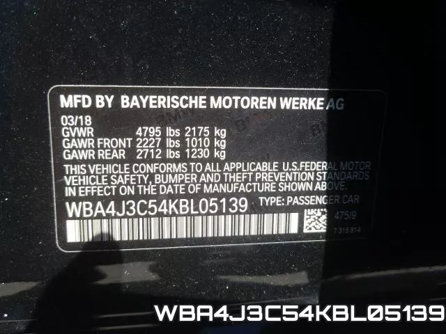 WBA4J3C54KBL05139 фото 2