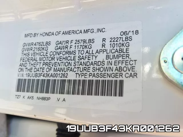 19UUB3F43KA001262 фото 2