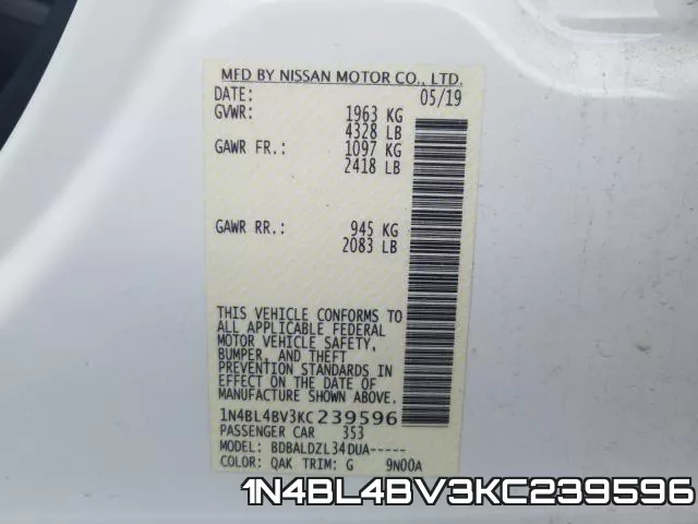 1N4BL4BV3KC239596 фото 2