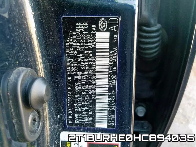 2T1BURHE0HC894035 фото 2