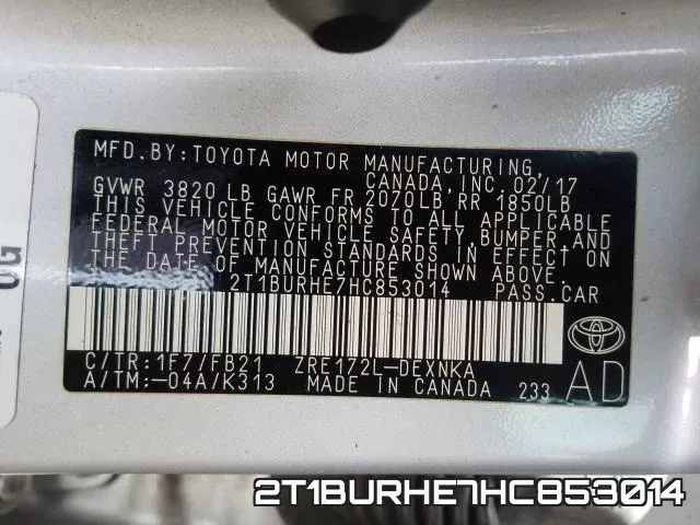 2T1BURHE7HC853014 фото 2
