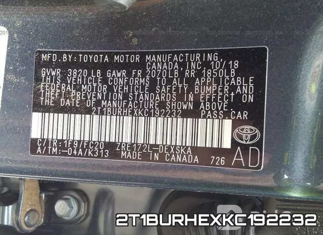 2T1BURHEXKC192232 фото 10
