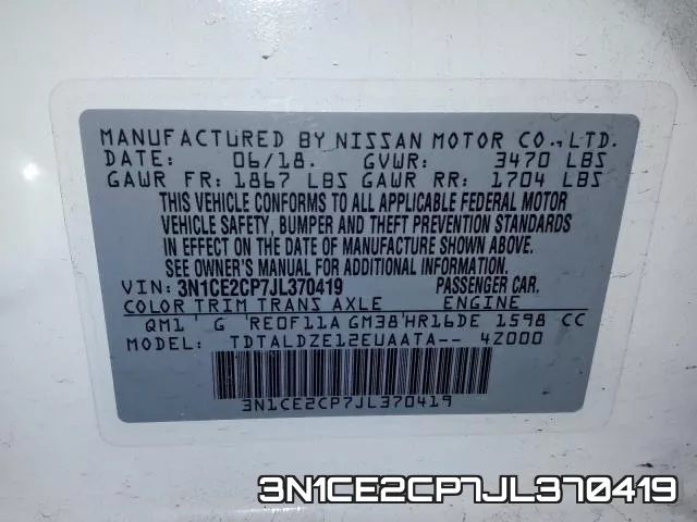3N1CE2CP7JL370419 фото 2