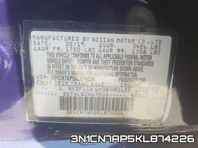 3N1CN7AP5KL874226 фото 2