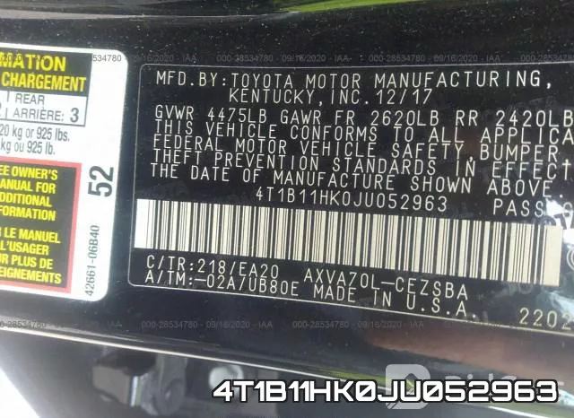 4T1B11HK0JU052963 фото 10