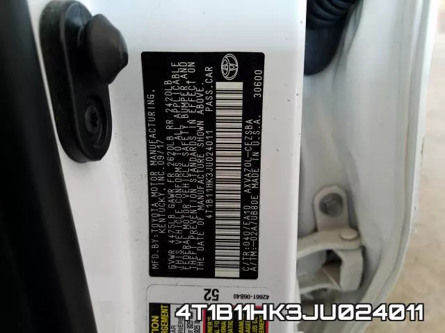 4T1B11HK3JU024011 фото 2
