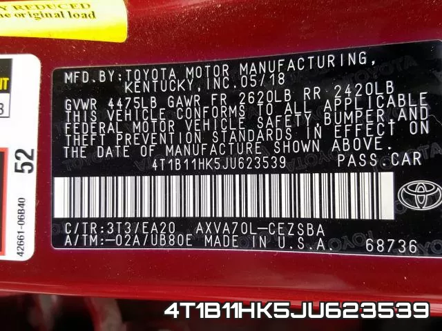 4T1B11HK5JU623539 фото 2