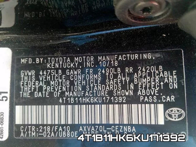 4T1B11HK6KU171392 фото 2