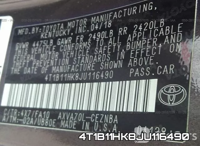 4T1B11HK8JU116490 фото 10