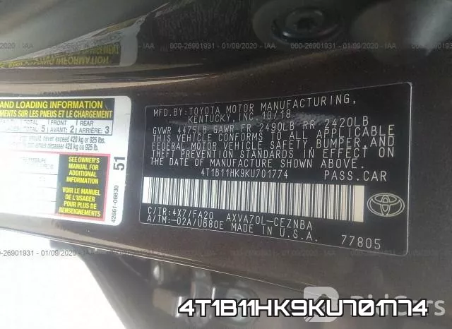 4T1B11HK9KU701774 фото 10