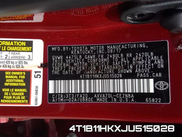 4T1B11HKXJU515028 фото 2