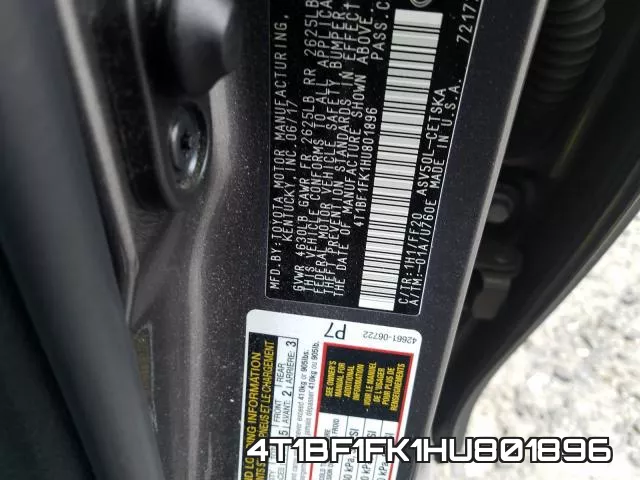 4T1BF1FK1HU801896 фото 2