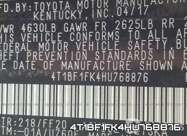4T1BF1FK4HU768876 фото 9