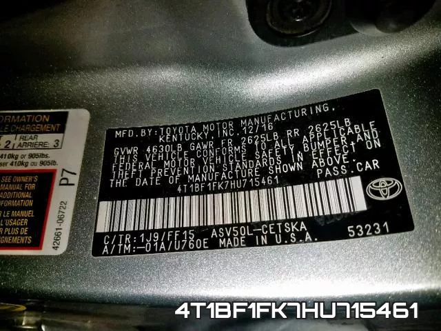 4T1BF1FK7HU715461 фото 2