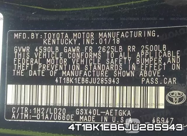 4T1BK1EB6JU285943 фото 10