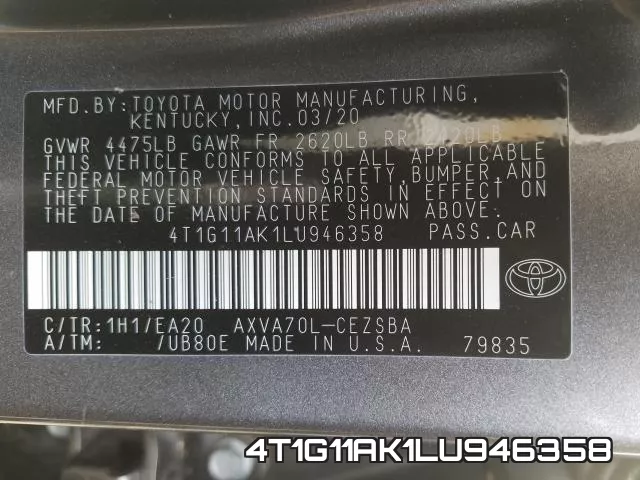 4T1G11AK1LU946358 фото 2
