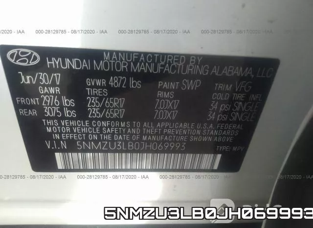 5NMZU3LB0JH069993 фото 10