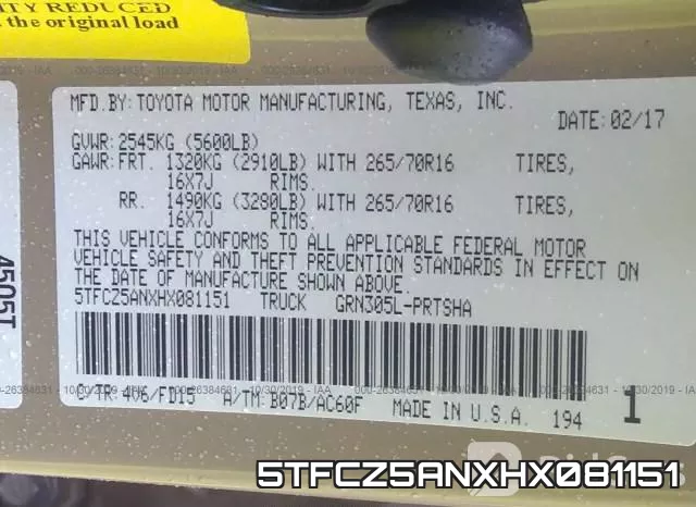 5TFCZ5ANXHX081151 фото 10