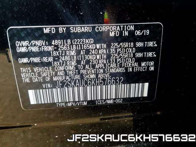 JF2SKAUC6KH576632 фото 2
