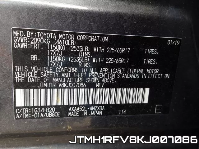 JTMH1RFV8KJ007086 фото 2