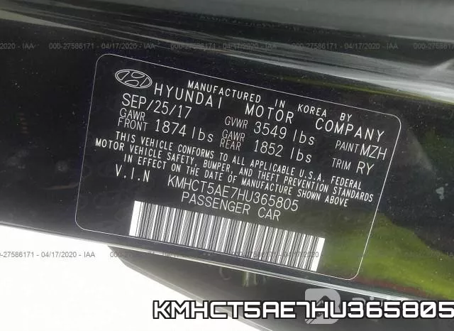 KMHCT5AE7HU365805 фото 10