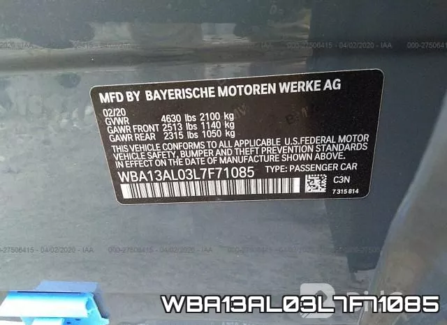 WBA13AL03L7F71085 фото 10